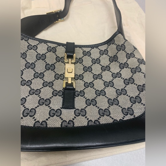 Authentic Jackie Coated Canvas/Leather Midnight-Blue Shoulder Bag - Picture 5 of 16